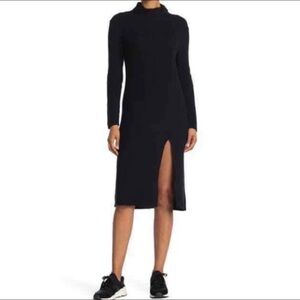 ABOUND Black Slit Long Sleeves Ribbed Mock Neck Midi Dress